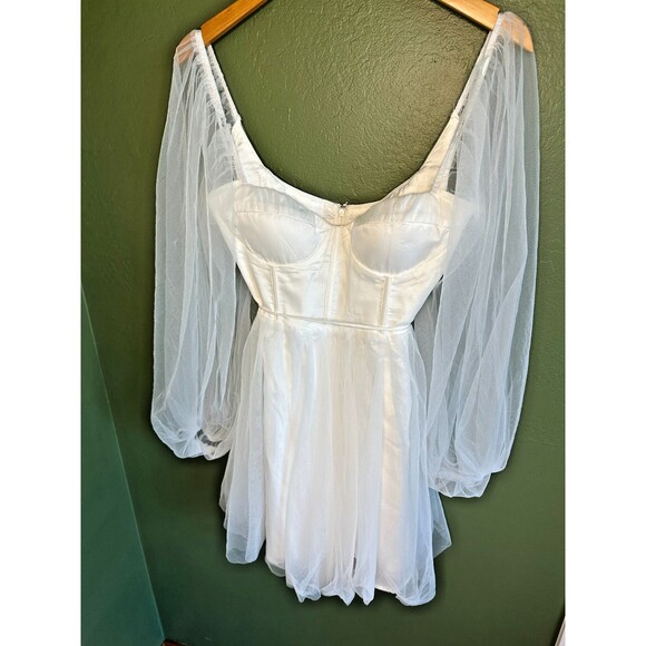 Selfie Leslie Dresses & Skirts - NWT Selfie Leslie Fairytale Dream XXL white mini dress sheer puff sleeve bridal